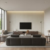 Shimmering Burlap - Pearly Buff | Maya Romanoff - Living Room Visualization (AI-generated, may not be to scale. Verify pattern scale with product specifications.)