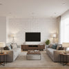 Angle Black on White | Schumacher Wallcoverings - Living Room Visualization (AI-generated, may not be to scale. Verify pattern scale with product specifications.)
