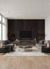 Ajiro Plank - Ebony Luster | Maya Romanoff - Living Room Visualization (AI-generated, may not be to scale. Verify pattern scale with product specifications.)