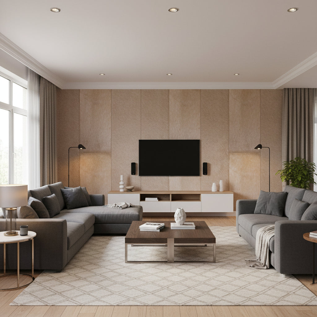 Appaloosa Parure D'un Chef | Elitis - Living Room Visualization (AI-generated, may not be to scale. Verify pattern scale with product specifications.)