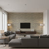 Arlo PVC Free Type 2 Night Owl | Architectural Wallcoverings - Living Room Visualization (AI-generated, may not be to scale. Verify pattern scale with product specifications.)