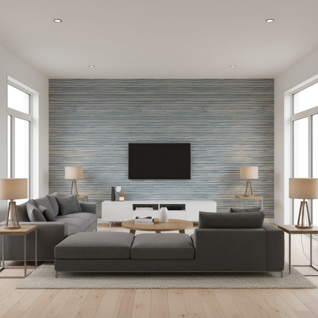Arlo PVC Free Type 2 Night Sky | Architectural Wallcoverings - Living Room Visualization (AI-generated, may not be to scale. Verify pattern scale with product specifications.)