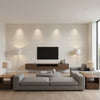 Arlo PVC Free Type 2 Oyster | Architectural Wallcoverings - Living Room Visualization (AI-generated, may not be to scale. Verify pattern scale with product specifications.)