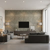 Ajiro Sunburst Silver Birch Luster | Maya Romanoff - Living Room Visualization (AI-generated, may not be to scale. Verify pattern scale with product specifications.)