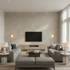Ajiro Sunburst Driftwood | Maya Romanoff - Living Room Visualization (AI-generated, may not be to scale. Verify pattern scale with product specifications.)