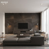 Ajiro Sunburst Ebony Luster | Maya Romanoff - Living Room Visualization (AI-generated, may not be to scale. Verify pattern scale with product specifications.)