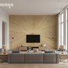 Ajiro Sunburst Polished Maple | Maya Romanoff - Living Room Visualization (AI-generated, may not be to scale. Verify pattern scale with product specifications.)