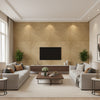 Ajiro Sunburst Oak Luster | Maya Romanoff - Living Room Visualization (AI-generated, may not be to scale. Verify pattern scale with product specifications.)