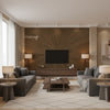 Ajiro Sunburst Cacao | Maya Romanoff - Living Room Visualization (AI-generated, may not be to scale. Verify pattern scale with product specifications.)