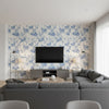 Ashfield Floral Delft |    Ralph Lauren - Living Room Visualization (AI-generated, may not be to scale. Verify pattern scale with product specifications.)
