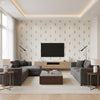MANOR Wallcoverings (AT79183) – Gold | Thibaut - Living Room Visualization (AI-generated, may not be to scale. Verify pattern scale with product specifications.)