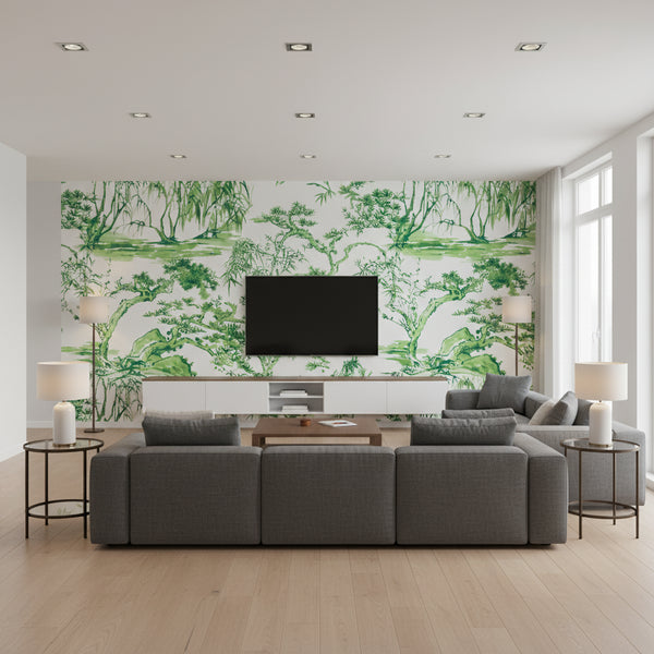 Kyoto Asian Branches Emerald Green Wallcovering | Thibaut