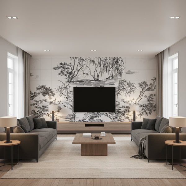 Kyoto Asian Branches Black Wallcovering | Thibaut