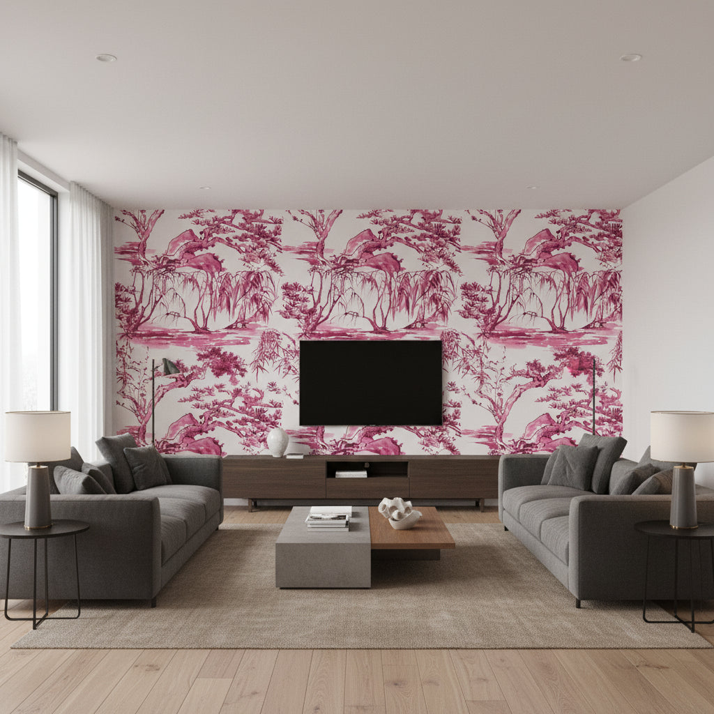 AT9831 | Thibaut - Living Room Visualization (AI-generated, may not be to scale. Verify pattern scale with product specifications.)