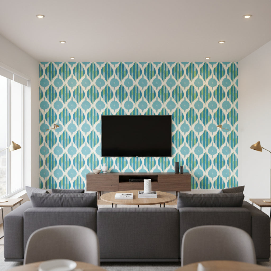 AT9856 | Thibaut - Living Room Visualization (AI-generated, may not be to scale. Verify pattern scale with product specifications.)