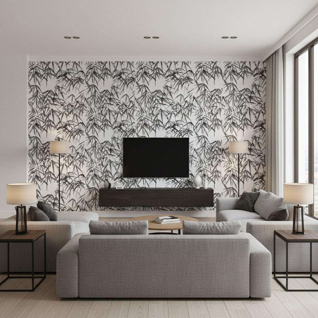 AT9870 | Thibaut - Living Room Visualization (AI-generated, may not be to scale. Verify pattern scale with product specifications.)