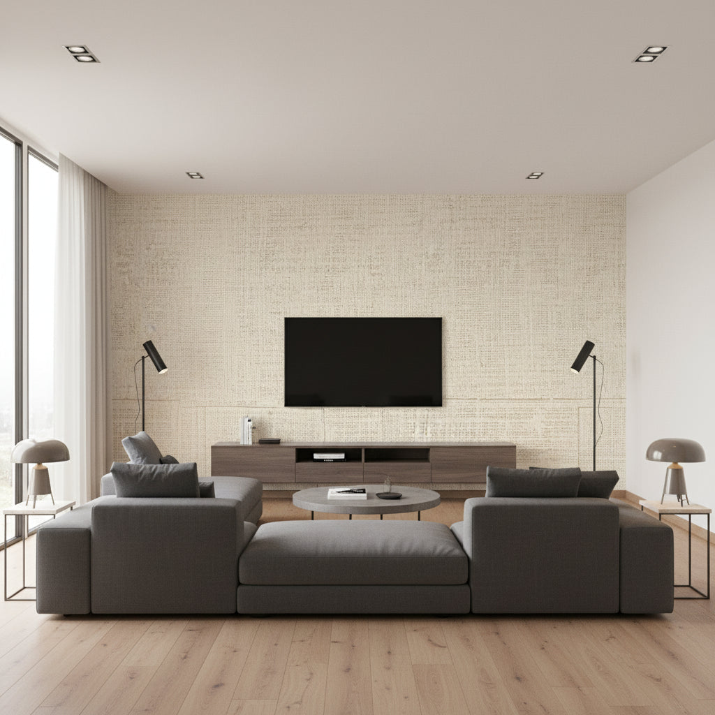 Atelier D'artiste Le Message Du Silence | Elitis - Living Room Visualization (AI-generated, may not be to scale. Verify pattern scale with product specifications.)