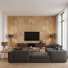 Ajiro Vineyard Polished Maple | Maya Romanoff - Living Room Visualization (AI-generated, may not be to scale. Verify pattern scale with product specifications.)