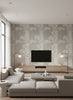 Ajiro Vineyard Polished Silver Birch Luster | Maya Romanoff - Living Room Visualization (AI-generated, may not be to scale. Verify pattern scale with product specifications.)