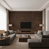 Weathered Walls - Lacquered Bark | Maya Romanoff - Living Room Visualization (AI-generated, may not be to scale. Verify pattern scale with product specifications.)