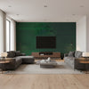 Weathered Walls - Bottle Green | Maya Romanoff - Living Room Visualization (AI-generated, may not be to scale. Verify pattern scale with product specifications.)