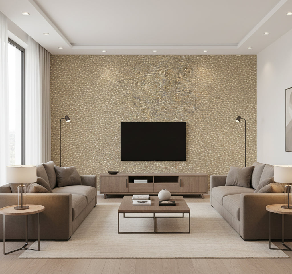 Beadazzled Coco Butter | Maya Romanoff - Living Room Visualization (AI-generated, may not be to scale. Verify pattern scale with product specifications.)