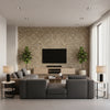 Beadazzled Metallic Taupe | Maya Romanoff - Living Room Visualization (AI-generated, may not be to scale. Verify pattern scale with product specifications.)