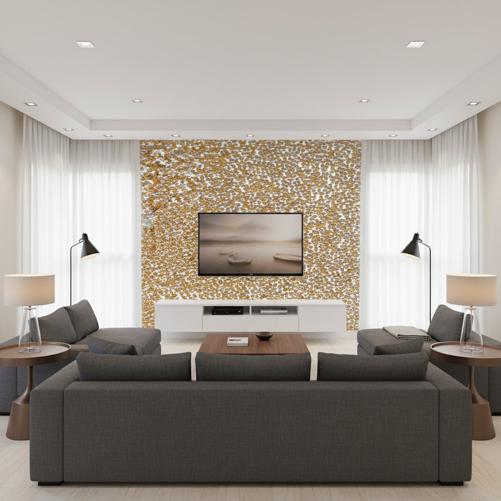 Beadazzled Scotch 'n Soda | Maya Romanoff - Living Room Visualization (AI-generated, may not be to scale. Verify pattern scale with product specifications.)