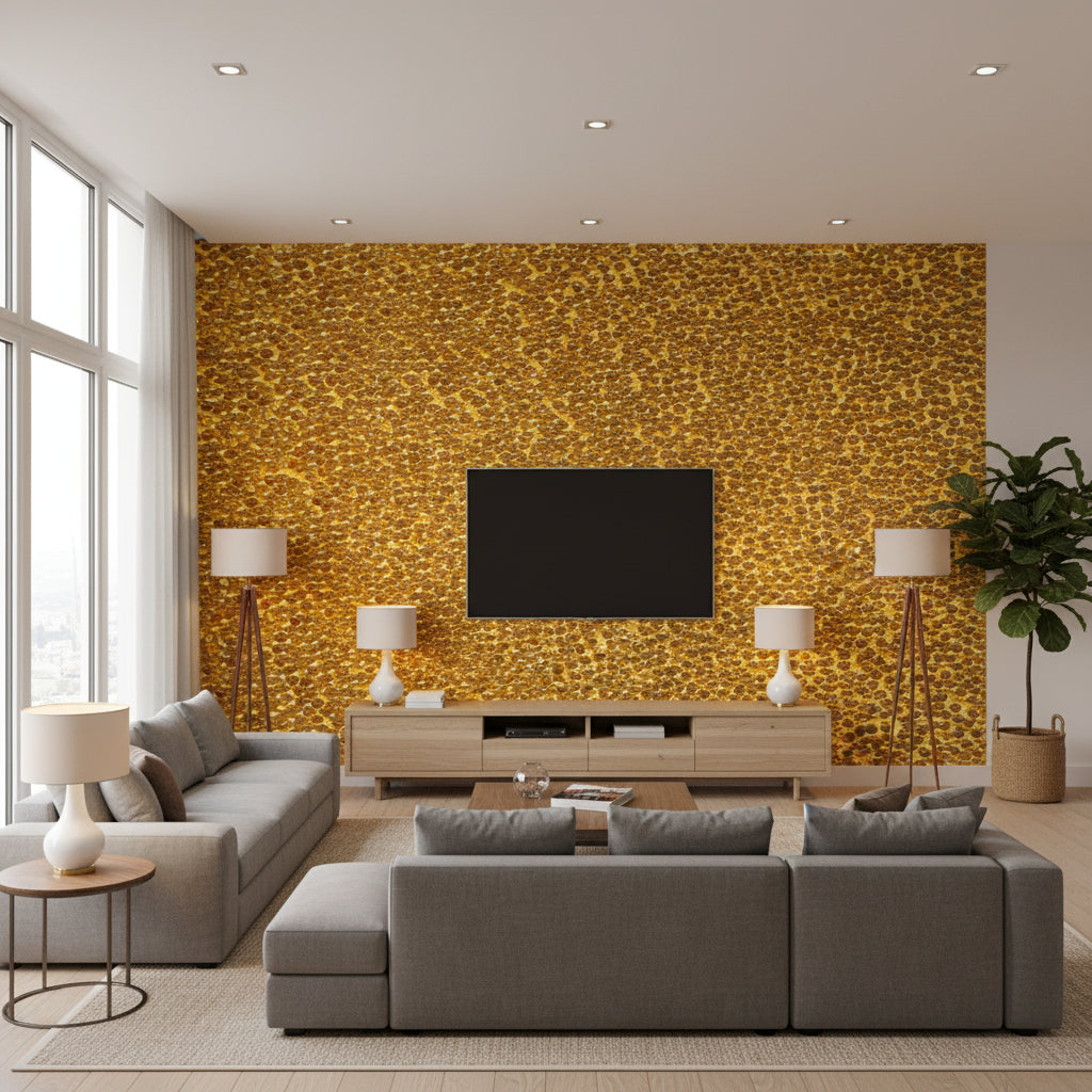 Beadazzled Scotch On The Rocks | Maya Romanoff - Living Room Visualization (AI-generated, may not be to scale. Verify pattern scale with product specifications.)