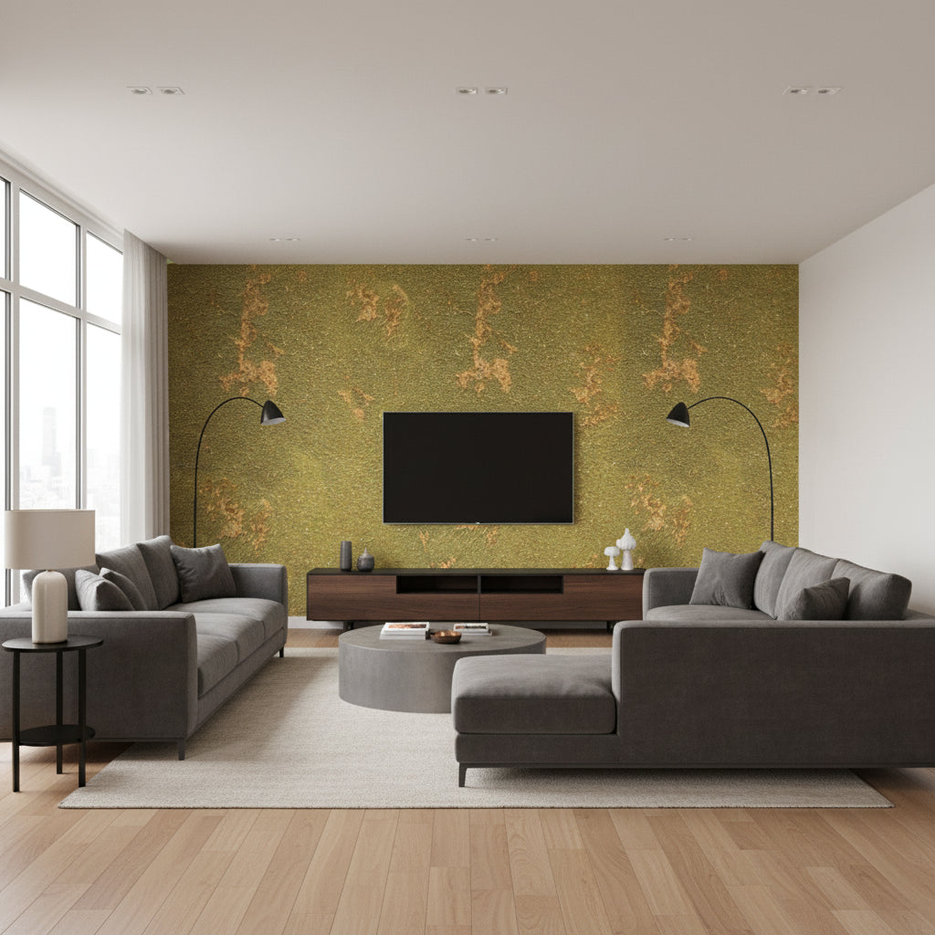 Beadazzled Leaf - Green Leaf | Maya Romanoff - Living Room Visualization (AI-generated, may not be to scale. Verify pattern scale with product specifications.)