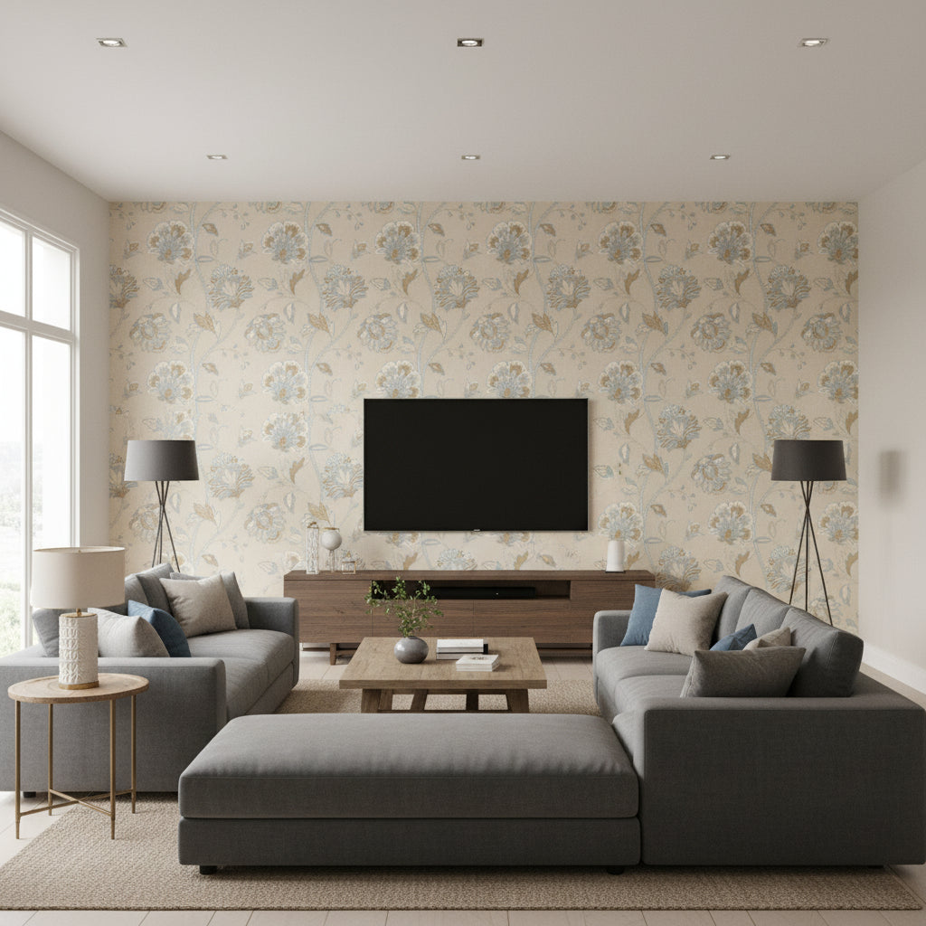 BF10762.3.0 | Kravet - Living Room Visualization (AI-generated, may not be to scale. Verify pattern scale with product specifications.)