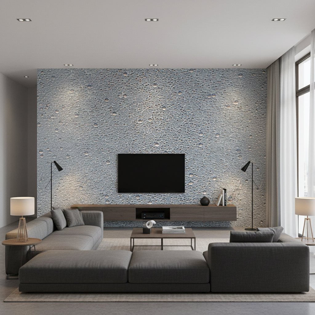 Beadazzled Sparkle Geode - Blue Glacier | Maya Romanoff - Living Room Visualization (AI-generated, may not be to scale. Verify pattern scale with product specifications.)