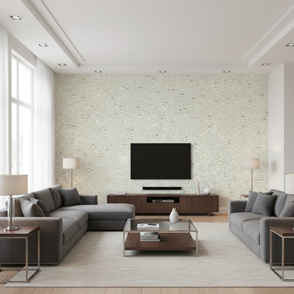 Beadazzled Sparkle Geode - First Snow | Maya Romanoff - Living Room Visualization (AI-generated, may not be to scale. Verify pattern scale with product specifications.)