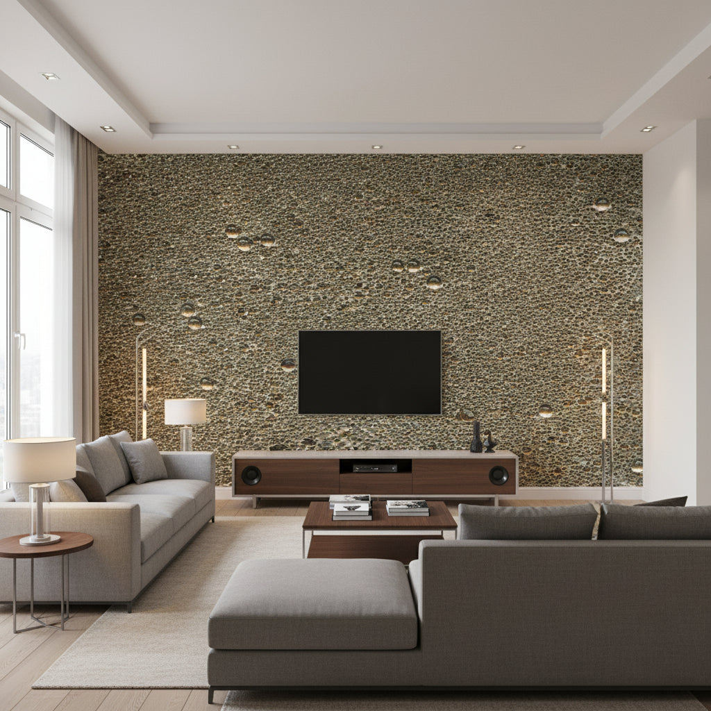 Beadazzled Sparkle Geode - Sandstone Geode | Maya Romanoff - Living Room Visualization (AI-generated, may not be to scale. Verify pattern scale with product specifications.)