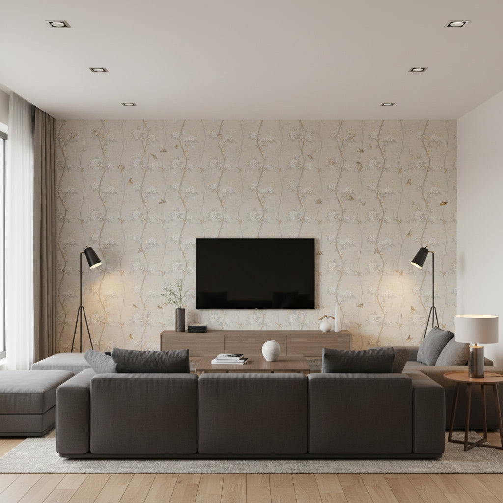 BW45066.3.0 | Kravet - Living Room Visualization (AI-generated, may not be to scale. Verify pattern scale with product specifications.)