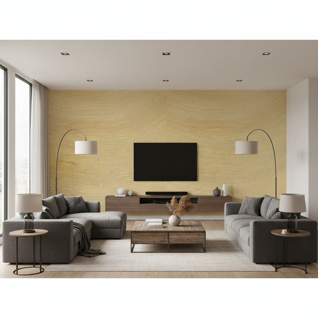 Calero Orfèvre En La Matière | Elitis - Living Room Visualization (AI-generated, may not be to scale. Verify pattern scale with product specifications.)
