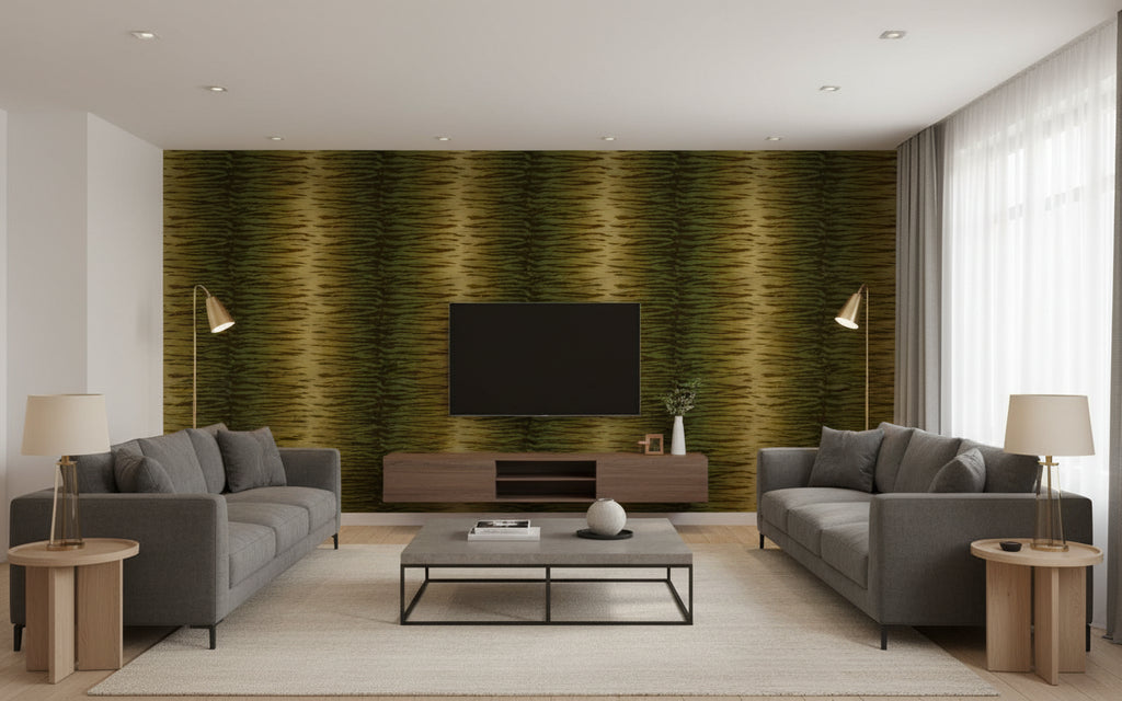 Carlos Cheetah Wallcovering - Living Room Visualization (AI-generated, may not be to scale. Verify pattern scale with product specifications.)