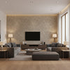 Celestial Loom | Architectural Wallcoverings - Living Room Visualization (AI-generated, may not be to scale. Verify pattern scale with product specifications.)