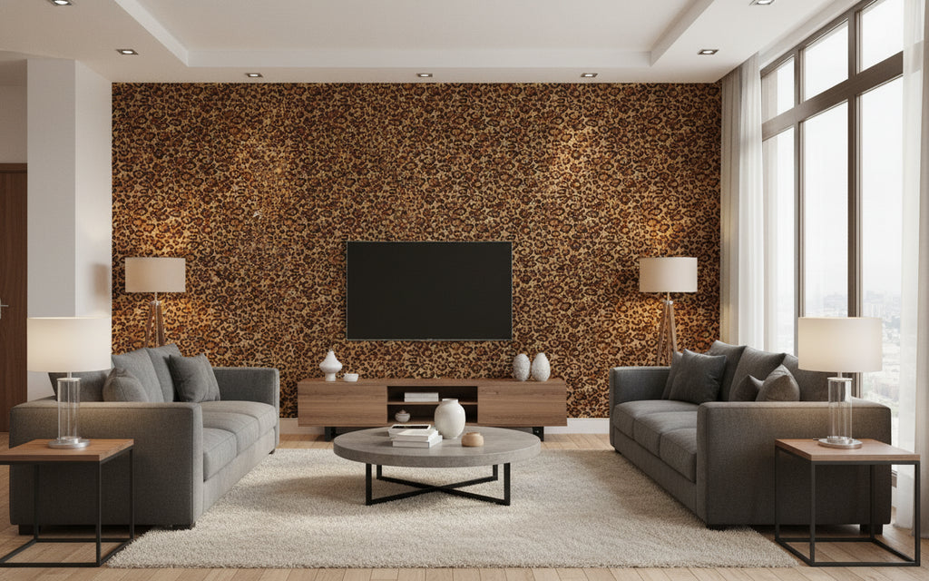 Chloe Cheetah - Living Room Visualization (AI-generated, may not be to scale. Verify pattern scale with product specifications.)
