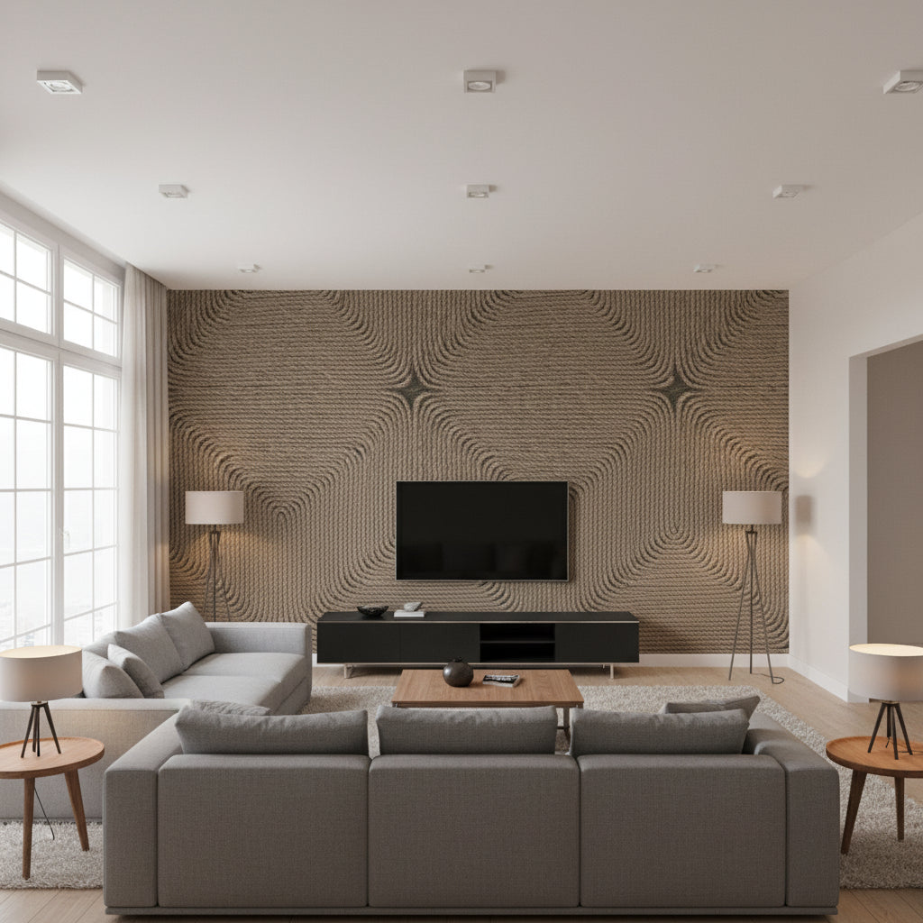 Cocon Une Matière Brute | Elitis - Living Room Visualization (AI-generated, may not be to scale. Verify pattern scale with product specifications.)