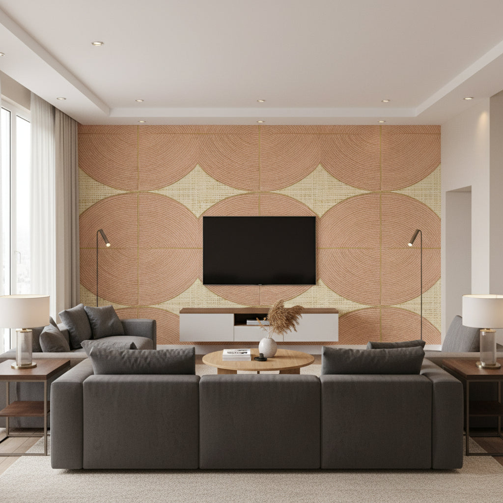 Courbes Une Torsade De Souvenirs | Elitis - Living Room Visualization (AI-generated, may not be to scale. Verify pattern scale with product specifications.)