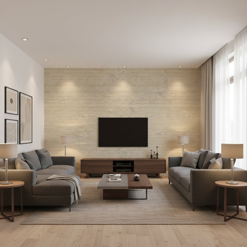 CP9348 | Ralph Lauren - Living Room Visualization (AI-generated, may not be to scale. Verify pattern scale with product specifications.)