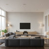 STOFFA Wallcoverings (CW10004) – Oyster | Thibaut - Living Room Visualization (AI-generated, may not be to scale. Verify pattern scale with product specifications.)