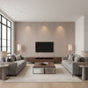 SETA Wallcoverings (CW10010) – Warm Taupe | Thibaut - Living Room Visualization (AI-generated, may not be to scale. Verify pattern scale with product specifications.)