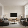 ELEVATO Wallcoverings (CW10042) – White | Thibaut - Living Room Visualization (AI-generated, may not be to scale. Verify pattern scale with product specifications.)