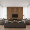 NOVO Wallcoverings (CW10050) – Cognac | Thibaut - Living Room Visualization (AI-generated, may not be to scale. Verify pattern scale with product specifications.)