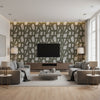 MANILO Wallcoverings (CW10065) – Green | Thibaut - Living Room Visualization (AI-generated, may not be to scale. Verify pattern scale with product specifications.)