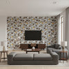 Granatapple SLATE AND OCHRE | Boråstapeter Wallcovering - Living Room Visualization (AI-generated, may not be to scale. Verify pattern scale with product specifications.)