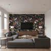 Hoppmosse MIDNIGHT | Boråstapeter Wallcovering - Living Room Visualization (AI-generated, may not be to scale. Verify pattern scale with product specifications.)