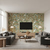 Hoppmosse Sage, Green | Boråstapeter Wallcovering - Living Room Visualization (AI-generated, may not be to scale. Verify pattern scale with product specifications.)